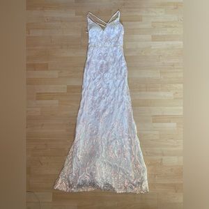 White and iridescent long dress prom dress
